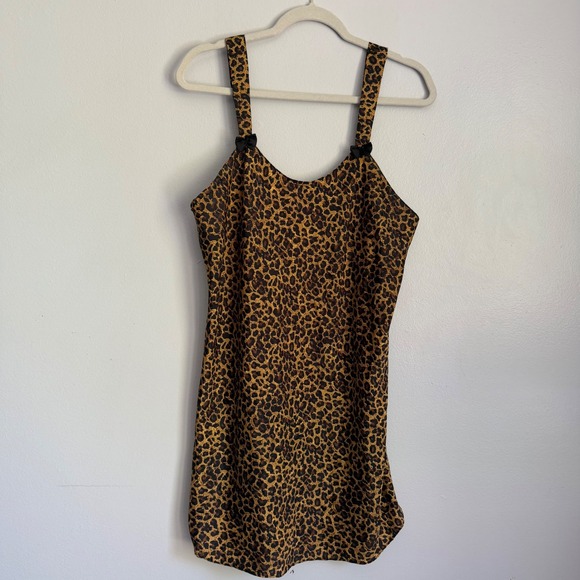 Dresses & Skirts - Vintage Leopard Print Satin Slip Dress Animal Pattern Bow Straps Mobwife M